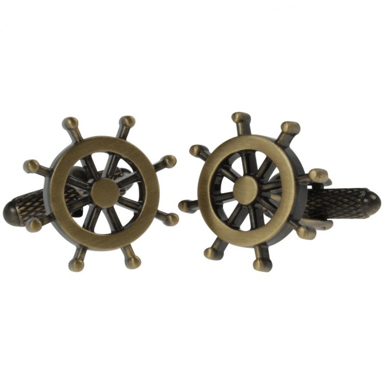 Burnished Gold Coloured Ships Anchor and Wheel Cufflinks Ship